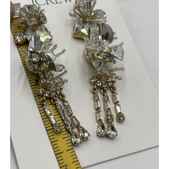 J. Crew White Crystal and Sequin Gold Tone Drop Dangle Earrings Shiny Bling New - Picture 13 of 13